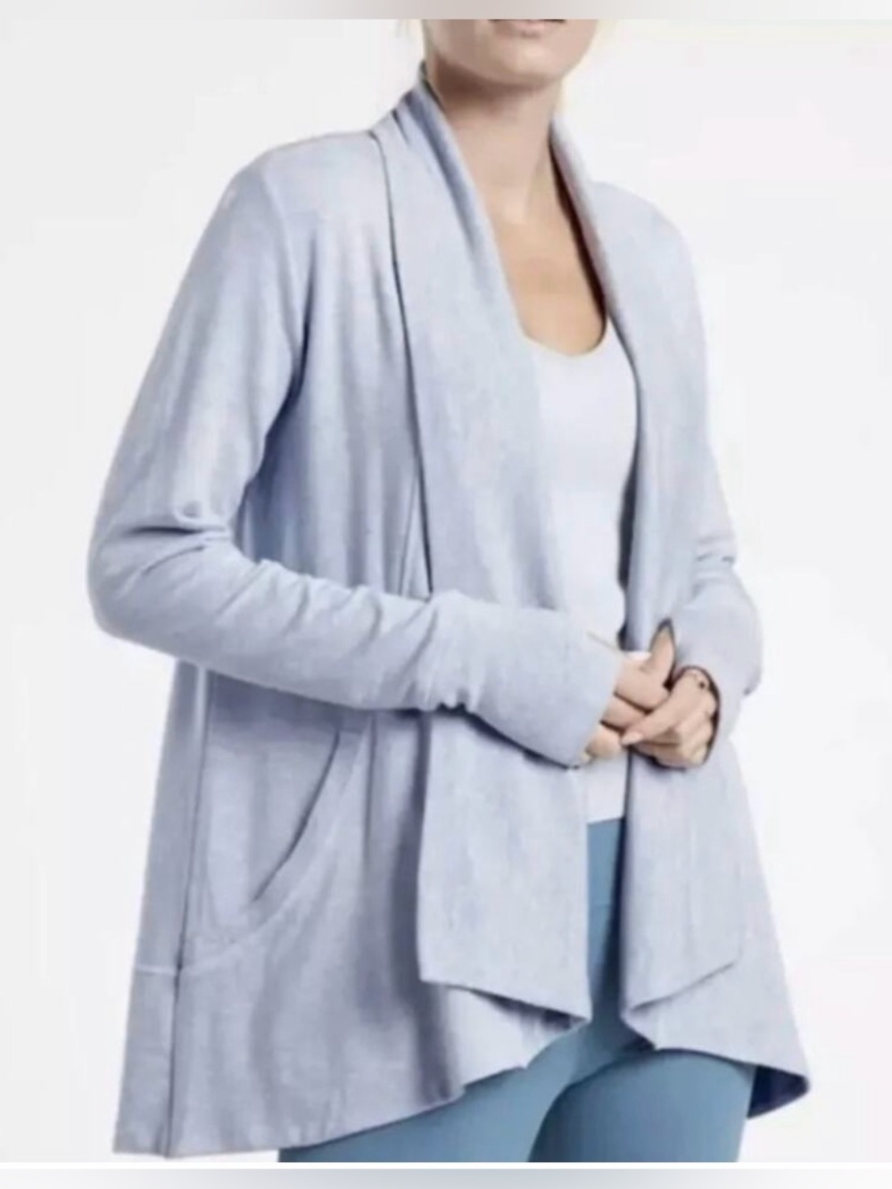 ATHLETA Pranayama Wrap Cardigan Blue Star Heather Size Large